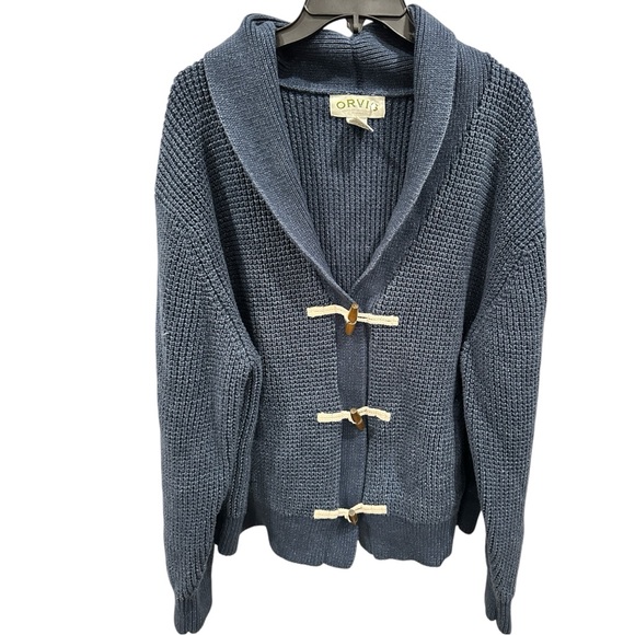 ORVIS NAVY SWEATER‎ MENS SZ XL CARDIGAN TOGGLE - Picture 1 of 6